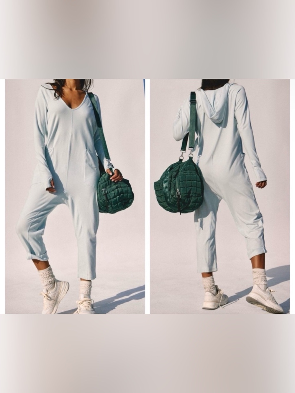NWT Free People FP Movement Hot Shot Hooded Long Sleeve Onesie - Artic Snow - XS